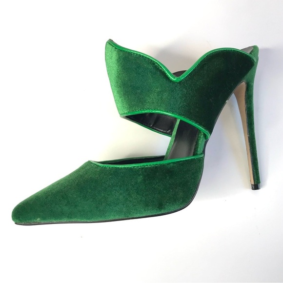WICKED FJ5 NEW Green Velour Pointed Toe Open Back 5 inch Stiletto Size 7 pumps - Picture 6 of 16